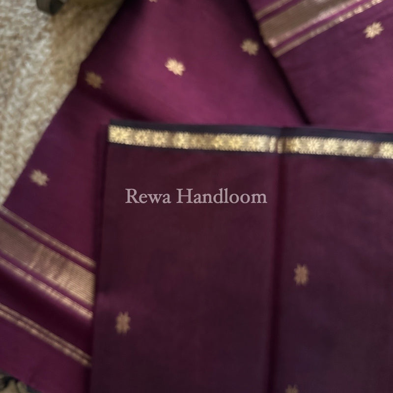 Wine Zari Butti Maheshwari Saree SBS0046