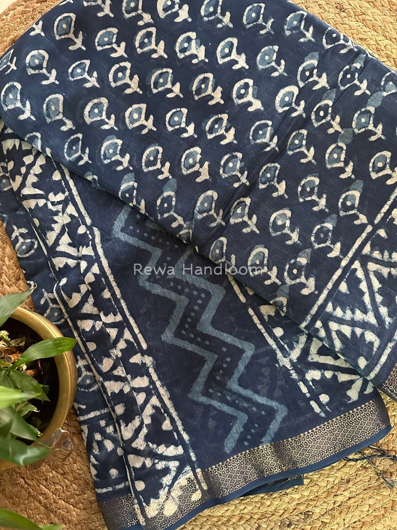  Indigo Cotton Print Saree