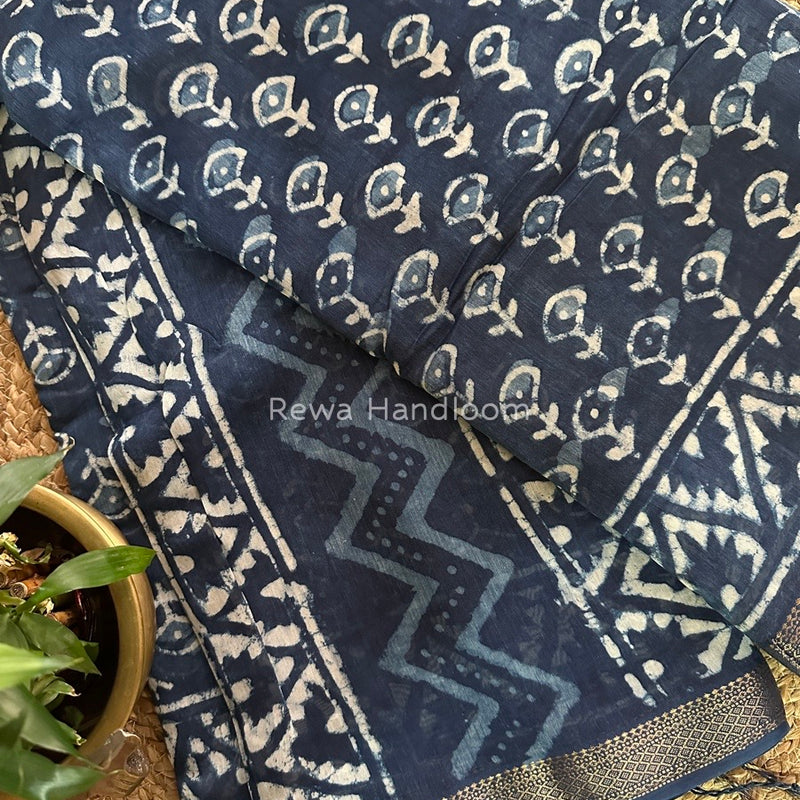  Indigo Cotton Print Saree
