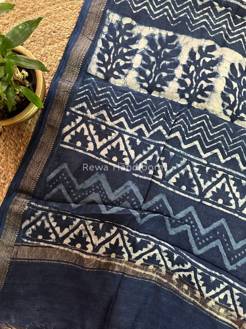 Blue Indigo Cotton Print Saree MIND05