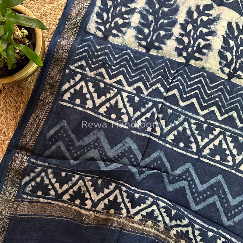 Blue Indigo Cotton Print Saree MIND05