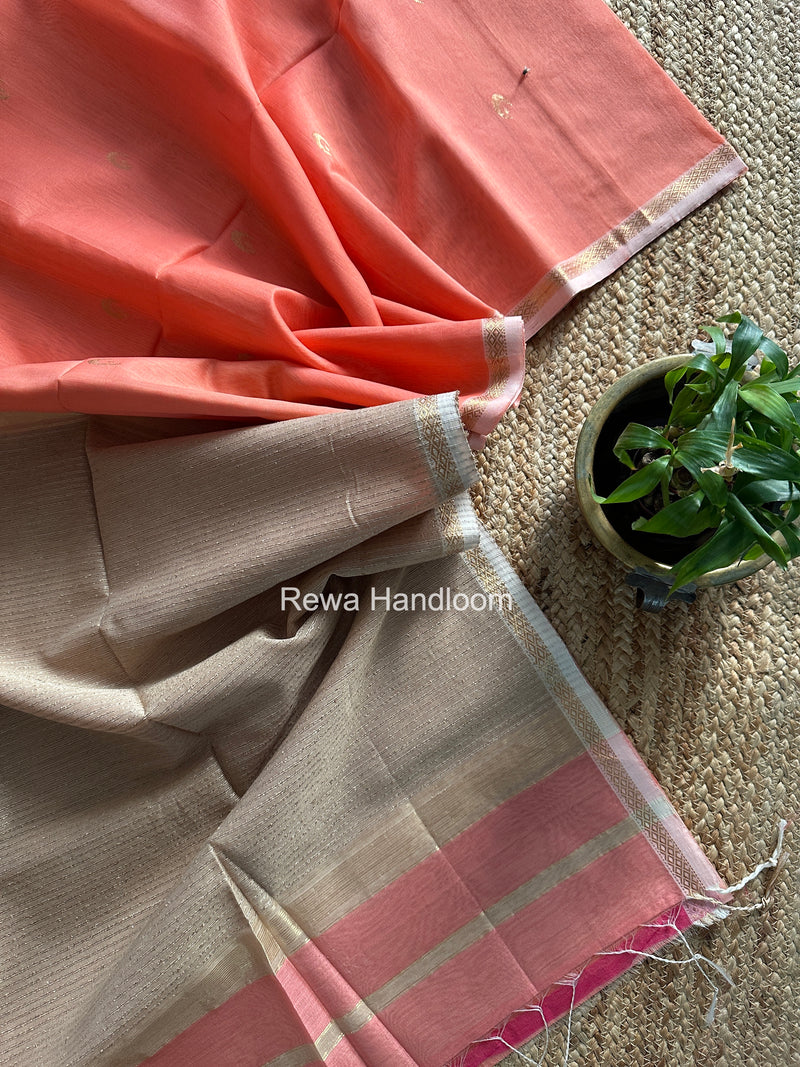 Carrot Peach Zari Butti Maheshwari Saree CBGS05