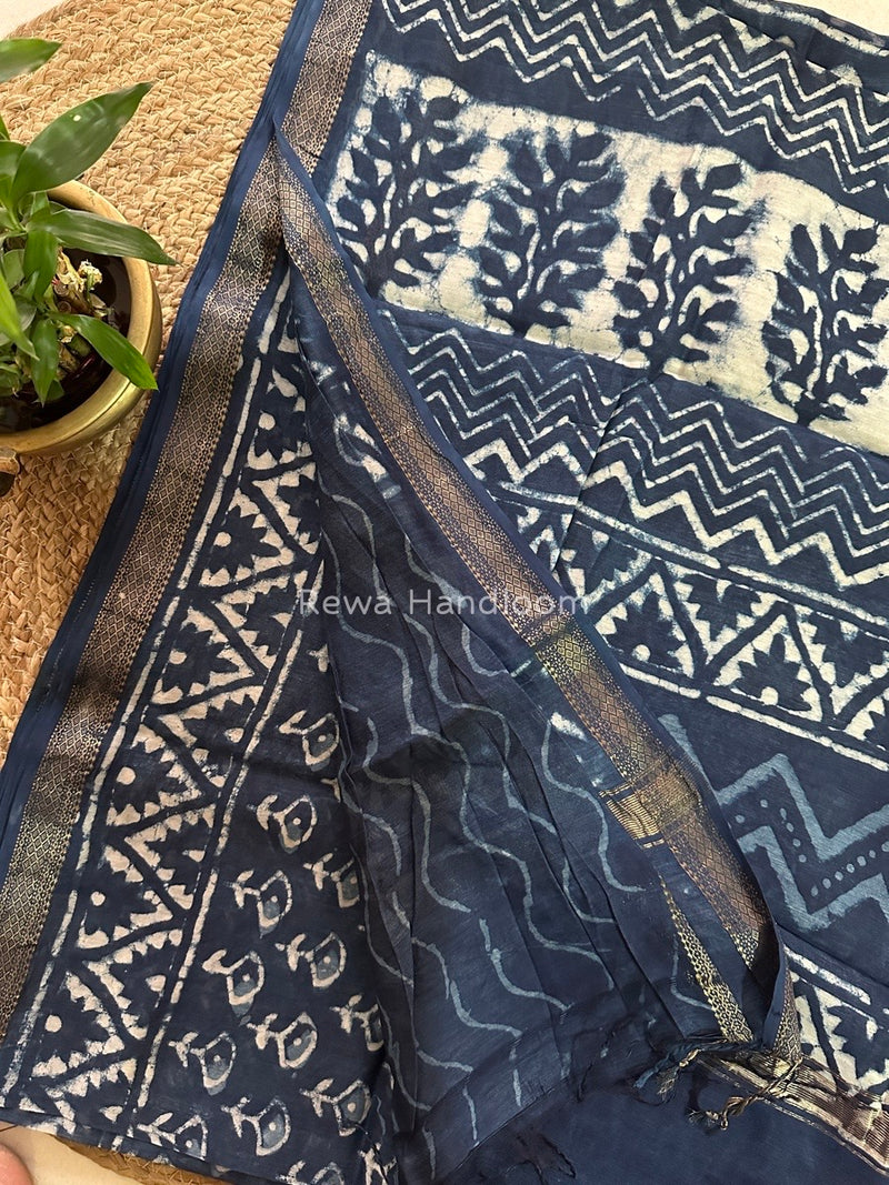 Blue Indigo Cotton Print Saree MIND05