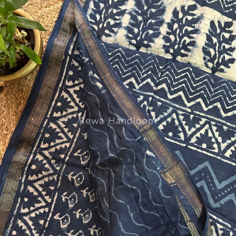 Blue Indigo Cotton Print Saree MIND05