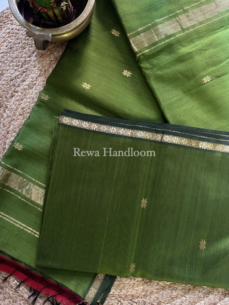 Mehendi Green Zari Butti Maheshwari Saree SBS0045
