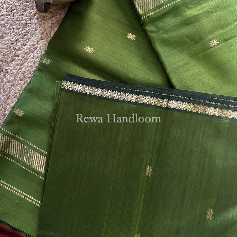 Mehendi Green Zari Butti Maheshwari Saree SBS0045