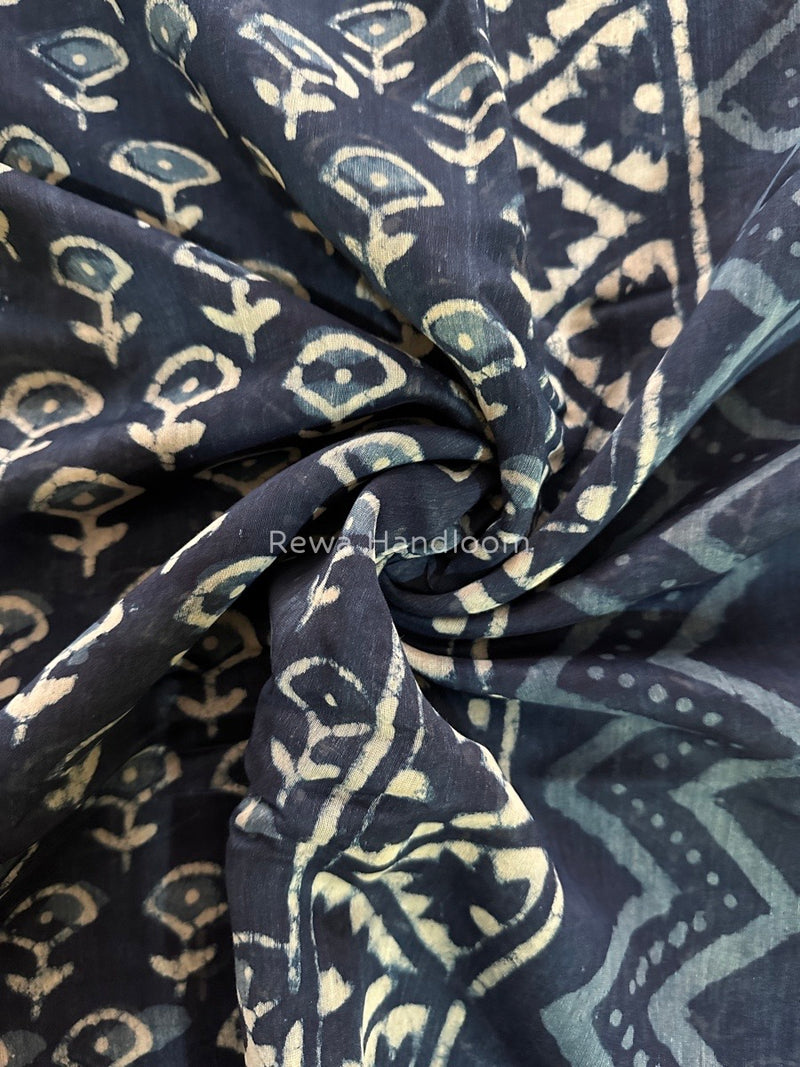 Blue Indigo Cotton Print Saree MIND05