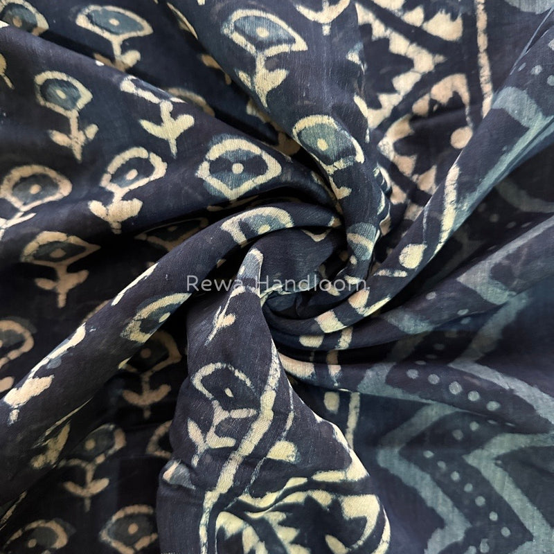 Blue Indigo Cotton Print Saree MIND05