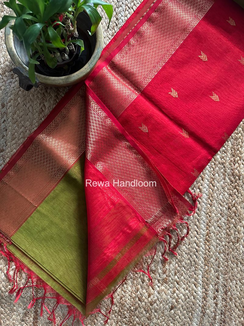 Mehendi Green V Butti ~ Maheshwari Saree-ZB130