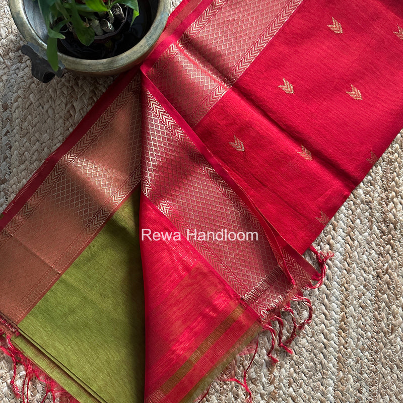Mehendi Green V Butti ~ Maheshwari Saree-ZB130
