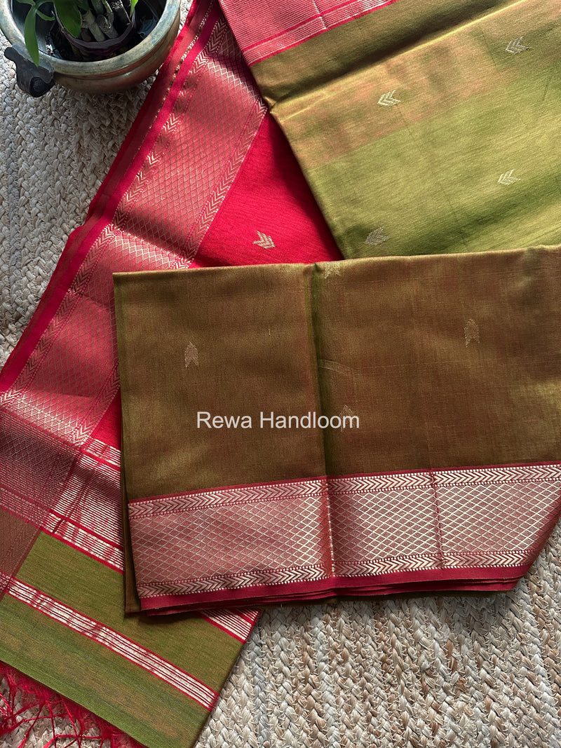 Mehendi Green V Butti ~ Maheshwari Saree-ZB130