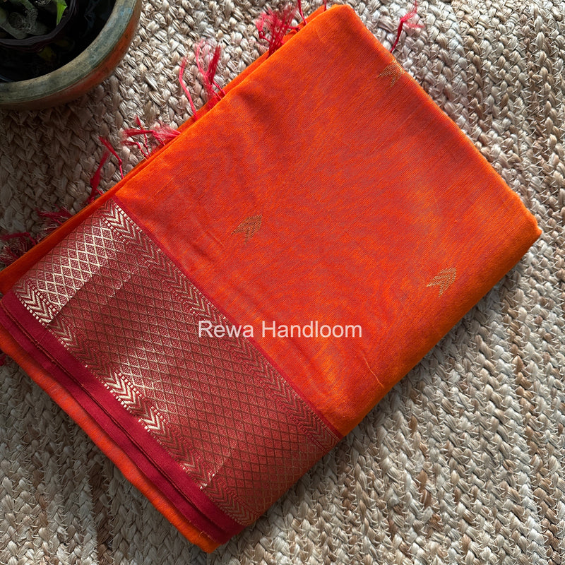Orange V Butti ~ Maheshwari Saree-ZB126