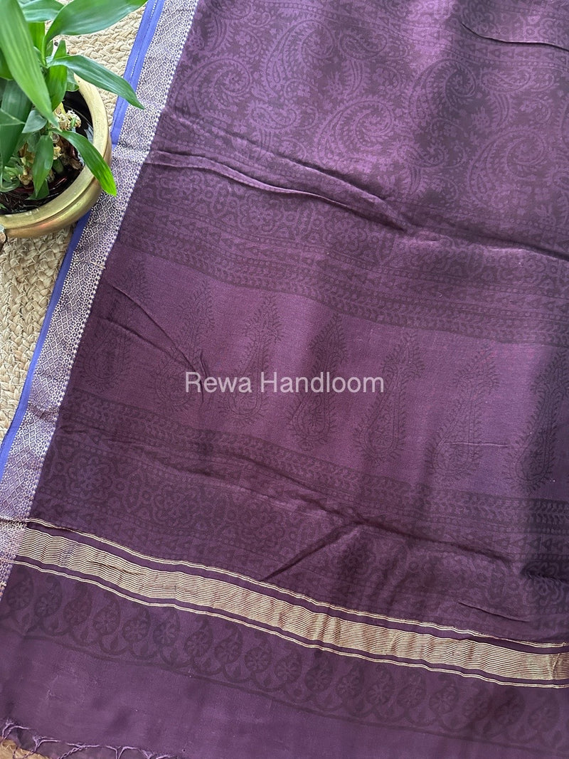 Maheshwari Light Purple Bagh Print Small Border Saree MTBS07