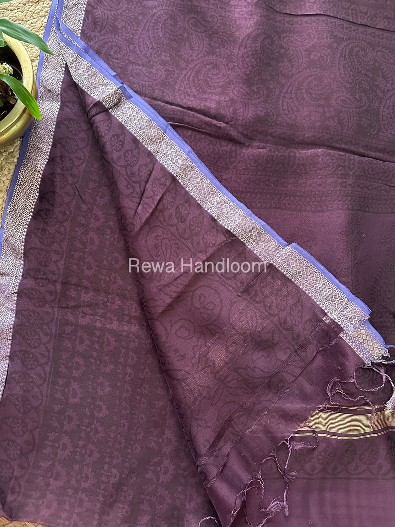 Maheshwari Light Purple Bagh Print Small Border Saree MTBS07