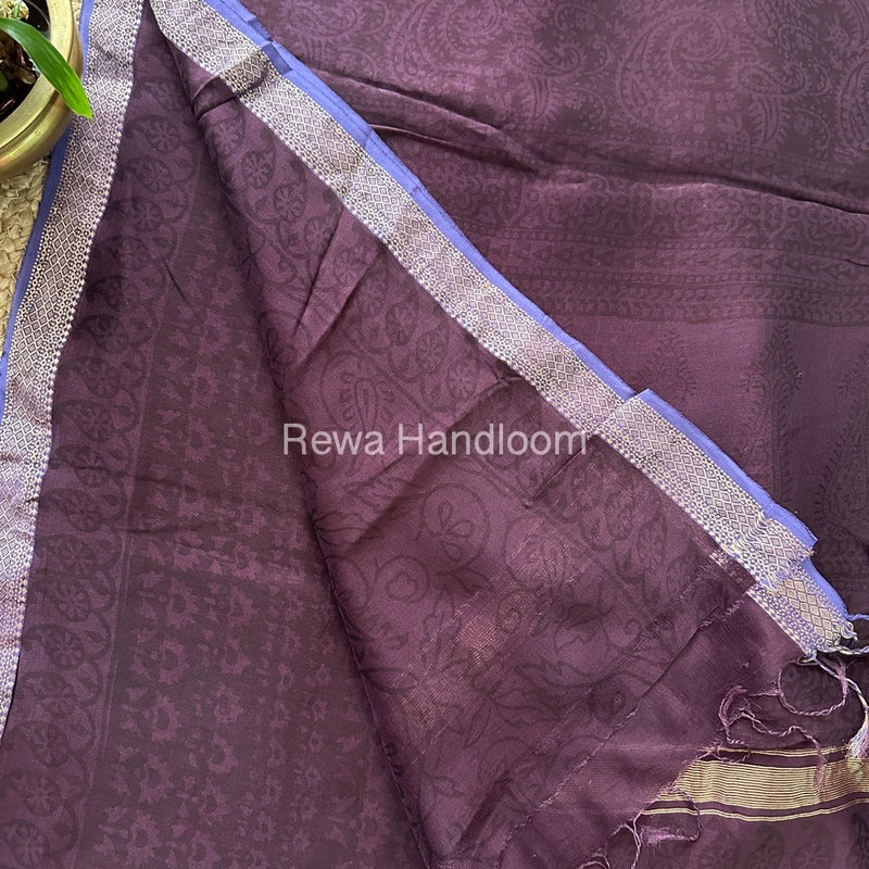 Maheshwari Light Purple Bagh Print Small Border Saree MTBS07