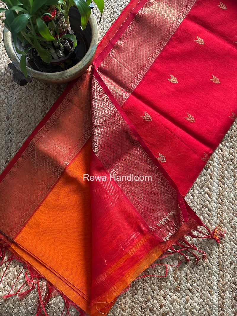 Orange V Butti ~ Maheshwari Saree-ZB126