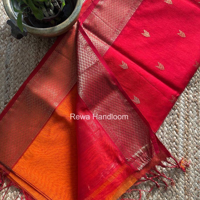 Orange V Butti ~ Maheshwari Saree-ZB126
