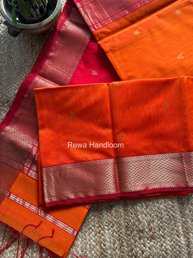 Orange V Butti ~ Maheshwari Saree-ZB126