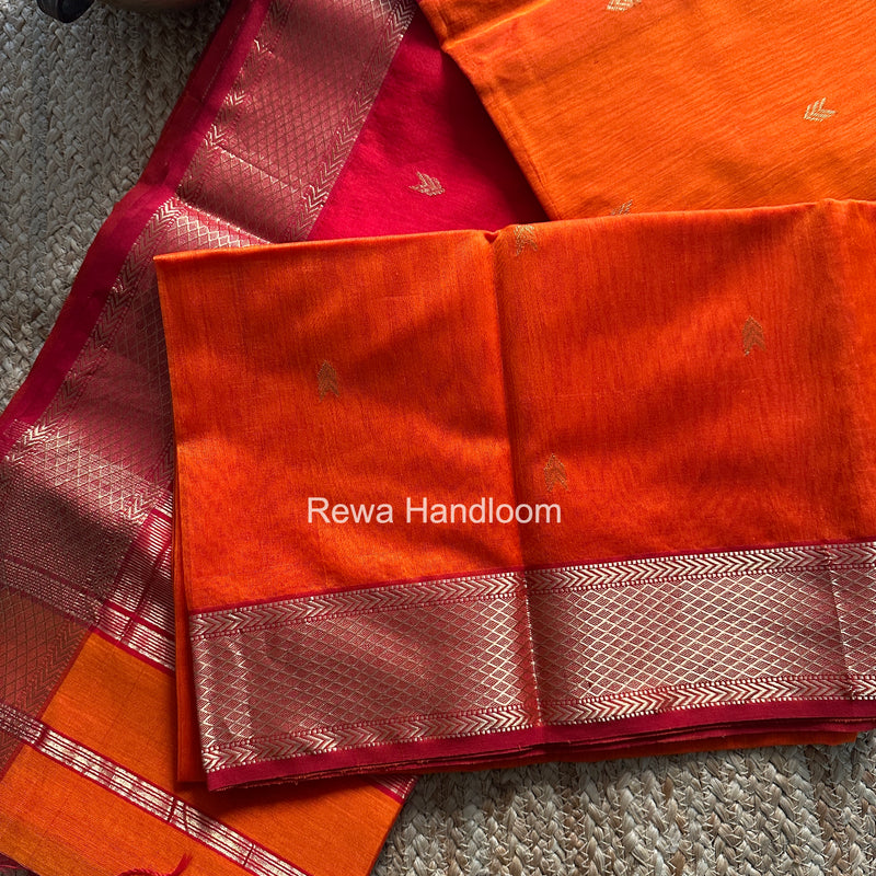 Orange V Butti ~ Maheshwari Saree-ZB126