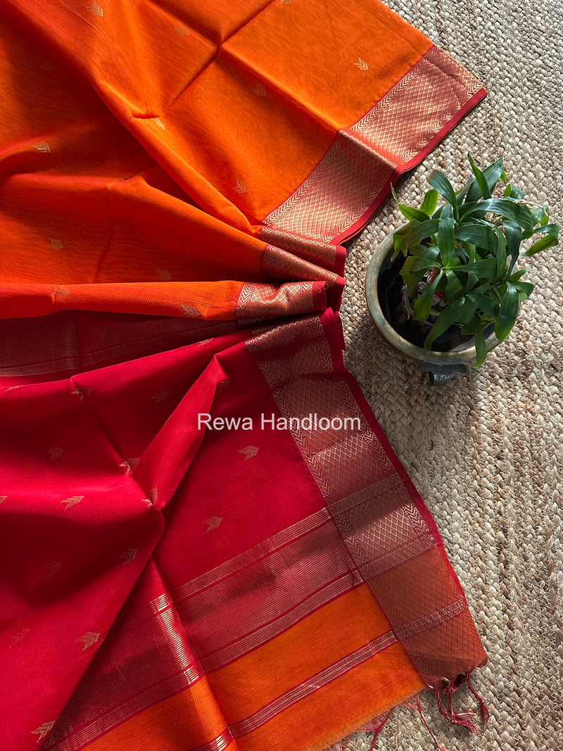 Orange V Butti ~ Maheshwari Saree-ZB126