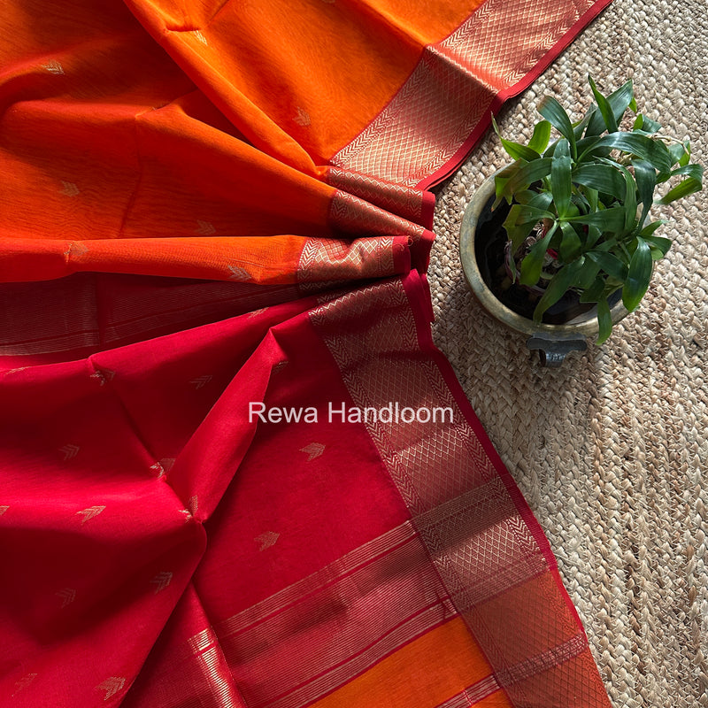 Orange V Butti ~ Maheshwari Saree-ZB126