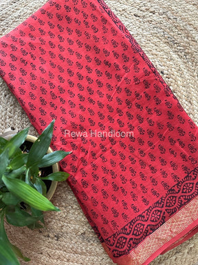 Maheshwari Red Bagh Print Small Border Saree MTBS06