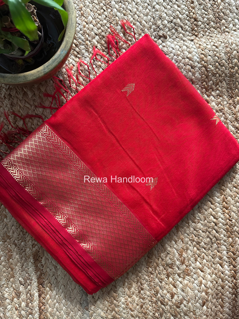 Red V Butti ~ Maheshwari Saree-ZB128