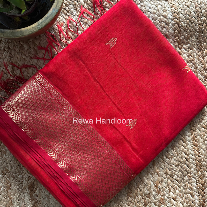 Red V Butti ~ Maheshwari Saree-ZB128