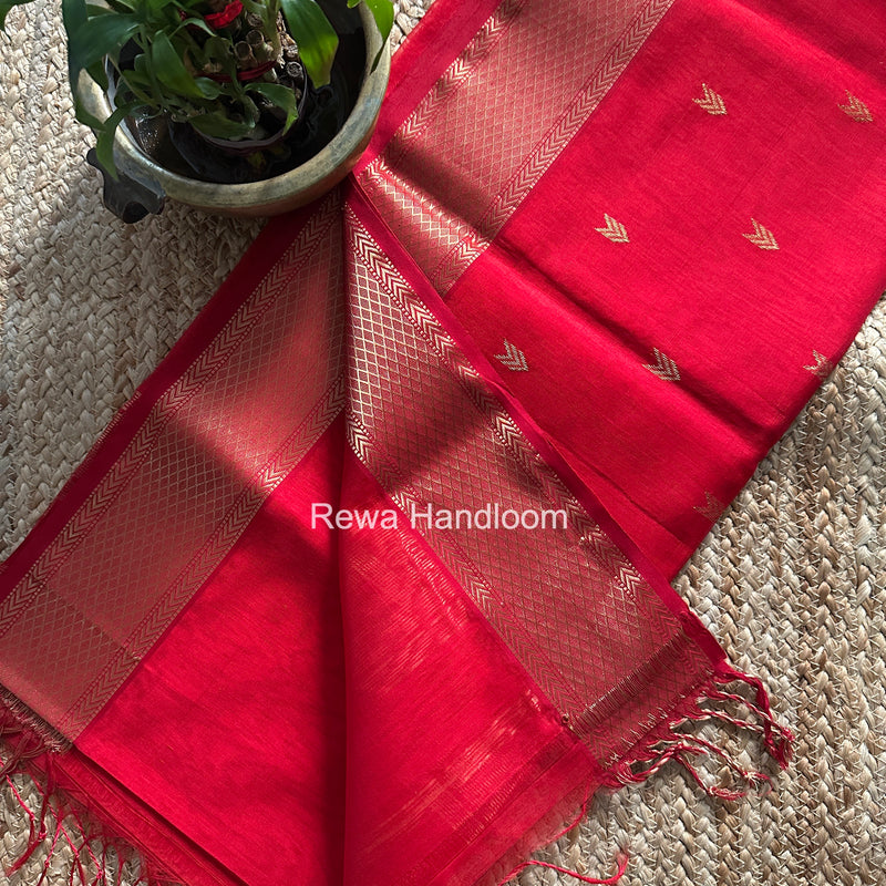 Red V Butti ~ Maheshwari Saree-ZB128