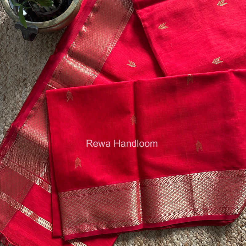 Red V Butti ~ Maheshwari Saree-ZB128