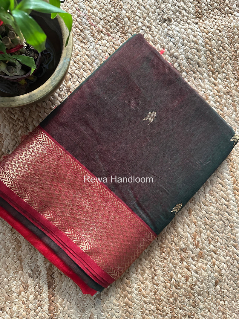 Bottle Green V Butti ~ Maheshwari Saree-ZB127