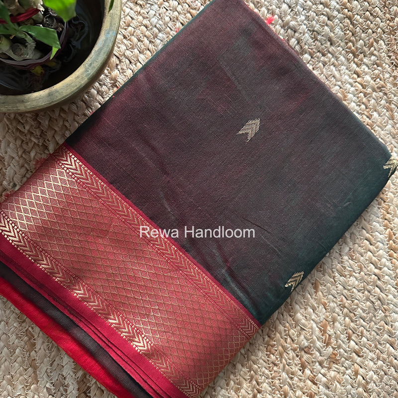 Bottle Green V Butti ~ Maheshwari Saree-ZB127
