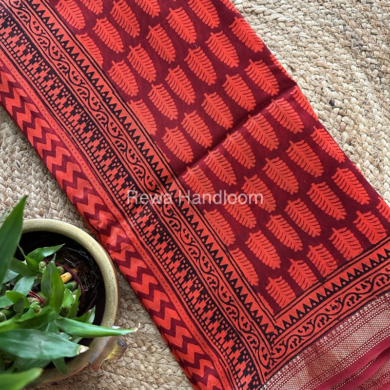 Maheshwari Orange Bagh Print Small Border Saree MTBS05