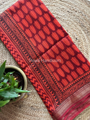 Maheshwari Orange Bagh Print Small Border Saree MTBS05