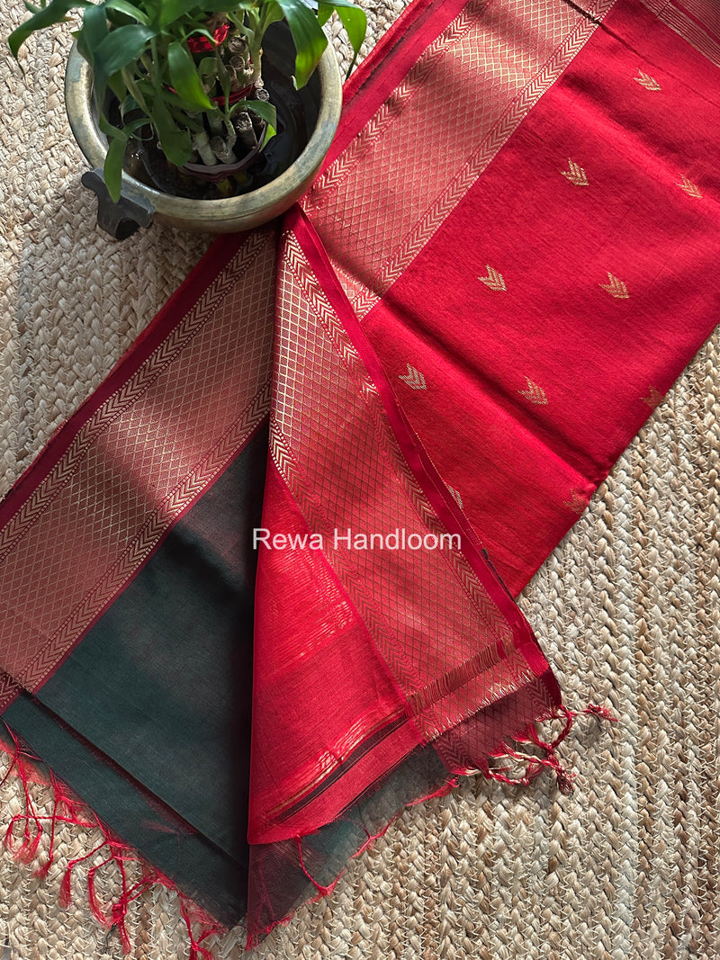 Bottle Green V Butti ~ Maheshwari Saree-ZB127