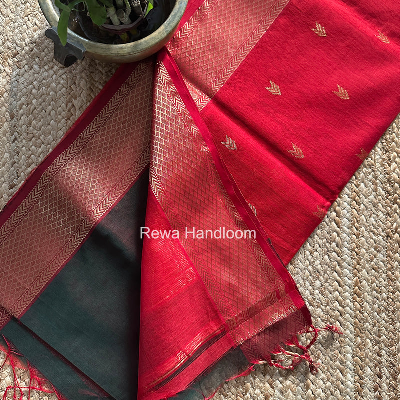 Bottle Green V Butti ~ Maheshwari Saree-ZB127
