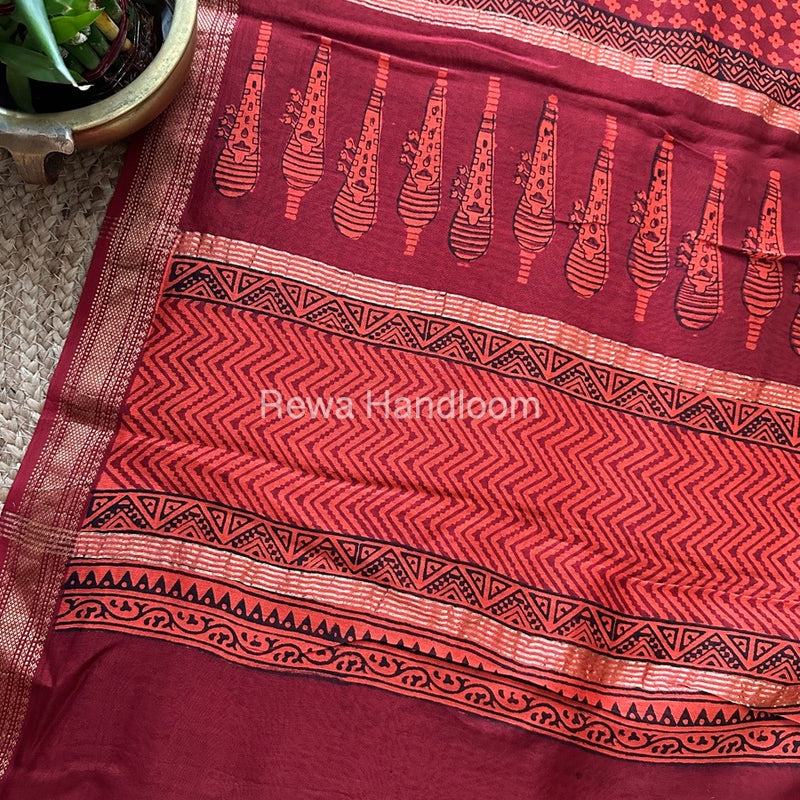 Maheshwari Orange Bagh Print Small Border Saree MTBS05