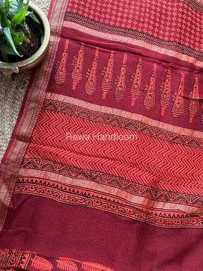 Maheshwari Orange Bagh Print Small Border Saree MTBS05