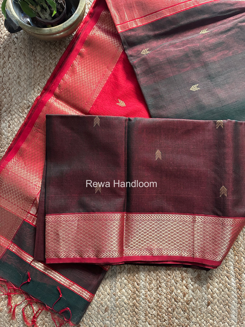 Bottle Green V Butti ~ Maheshwari Saree-ZB127