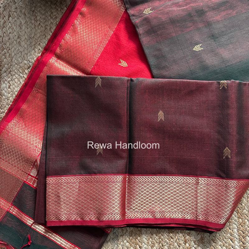 Bottle Green V Butti ~ Maheshwari Saree-ZB127