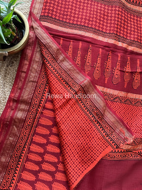 Maheshwari Orange Bagh Print Small Border Saree MTBS05