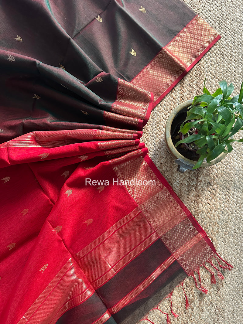 Bottle Green V Butti ~ Maheshwari Saree-ZB127