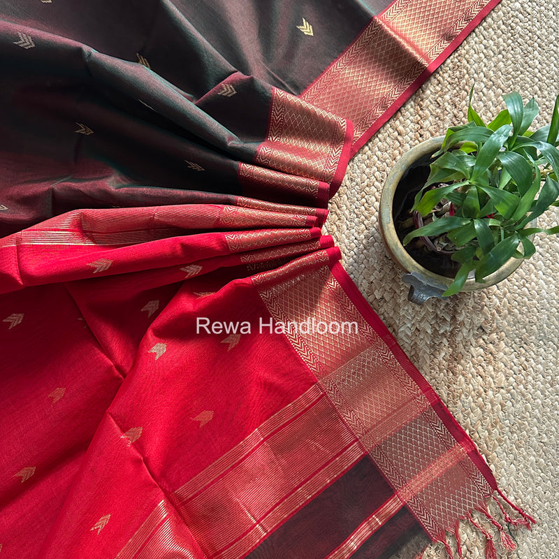 Bottle Green V Butti ~ Maheshwari Saree-ZB127