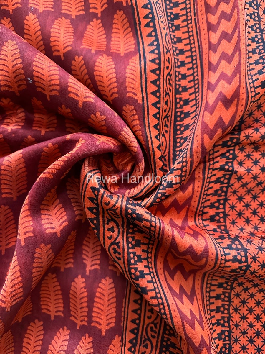 Maheshwari Orange Bagh Print Small Border Saree MTBS05