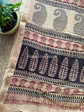 Maheshwari Light Yellow Bagh Print Small Border Saree MTBS08