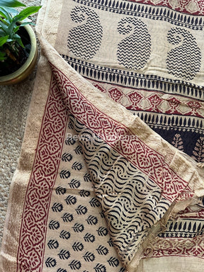 Maheshwari Light Yellow Bagh Print Small Border Saree MTBS08