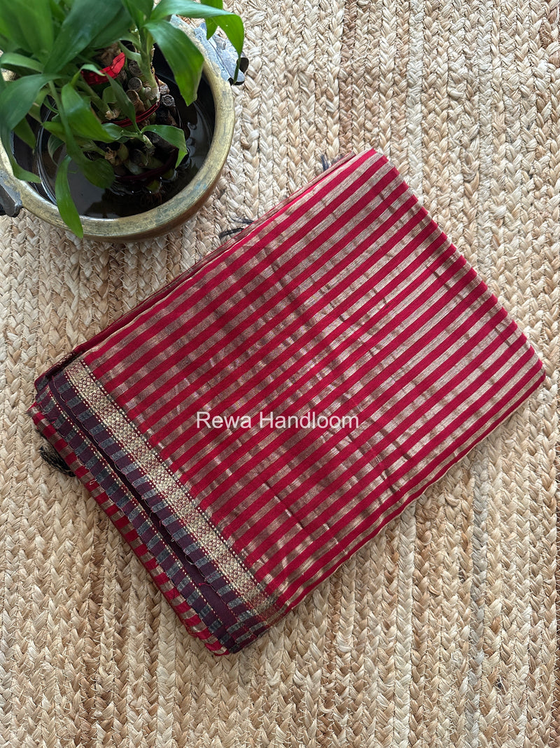 Maheshwari Red Tissue Silk Saree TZLS023