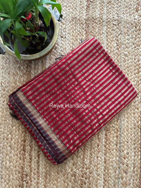 Maheshwari Red Tissue Silk Saree TZLS023