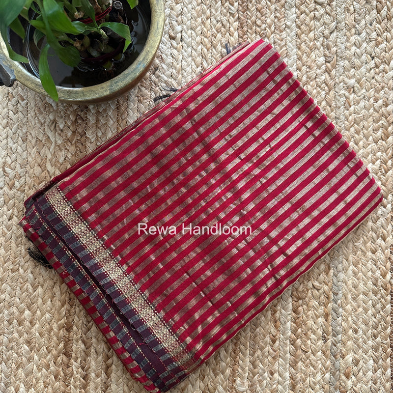 Maheshwari Red Tissue Silk Saree TZLS023