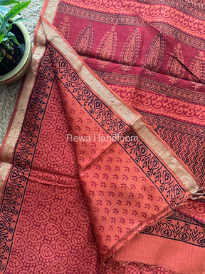 Maheshwari Rust Orange Bagh Print Small Border Saree MTBS011